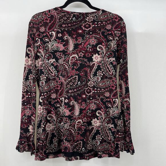 George Size M Y2K Paisley Top Boho Blouse Vamp Goth Long Ruffle Sleeve Purple - Picture 6 of 7